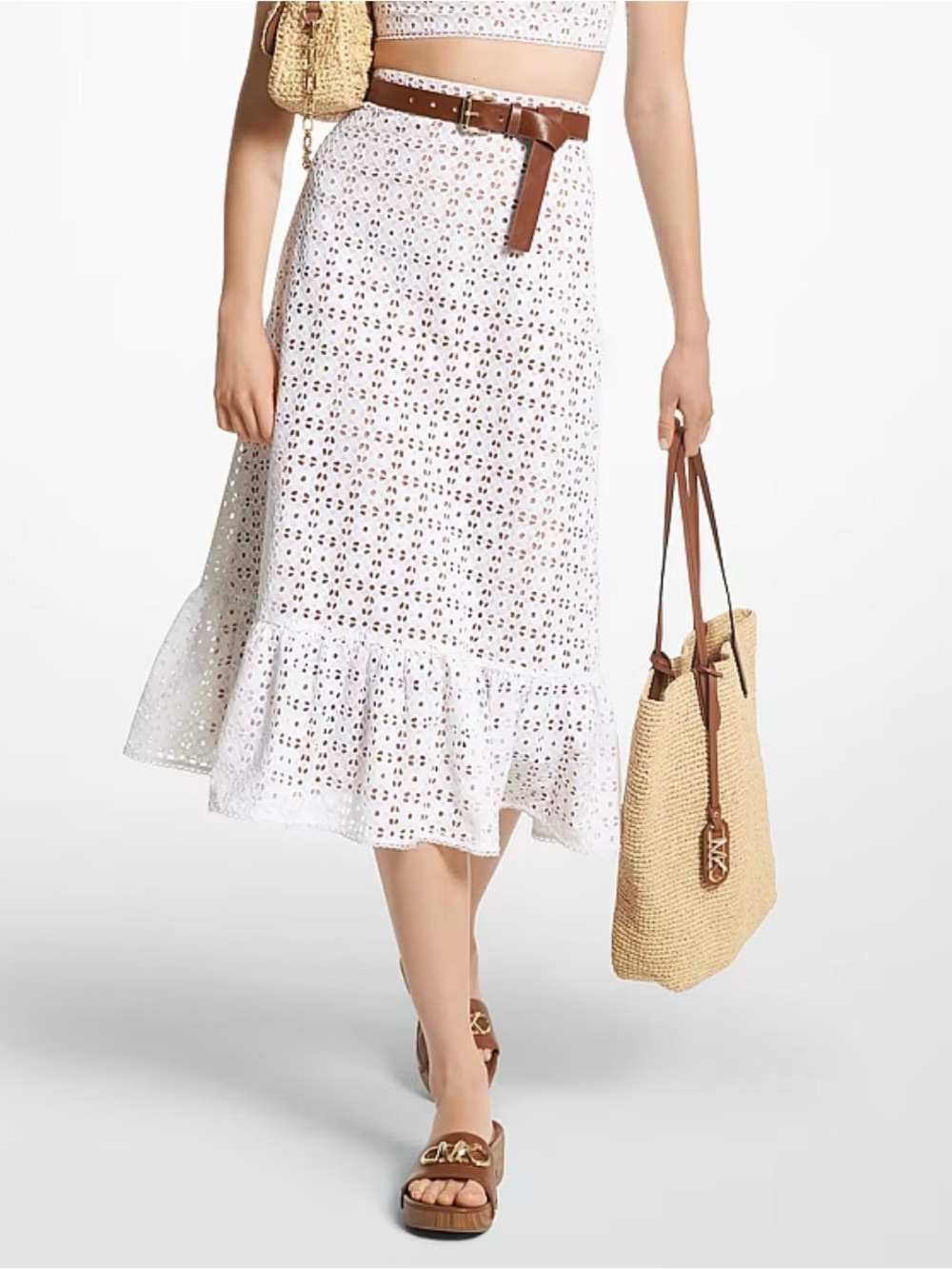 Michael Kors White Eyelet Midi Skirt